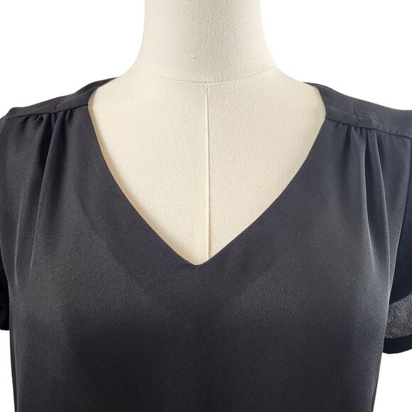Lily Star X-Small Black Sheer Blouse Short Sleeve V-Neck High Low Hem - Picture 5 of 13